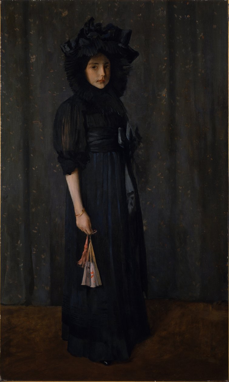 Kunstnerens datter i moderens kjole (Ung pige i sort) af William Merritt Chase
