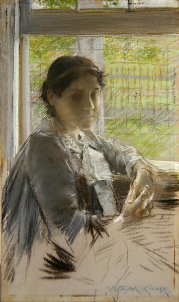 Ved vinduet, ca. 1890 (pastel på lærred) af William Merritt Chase