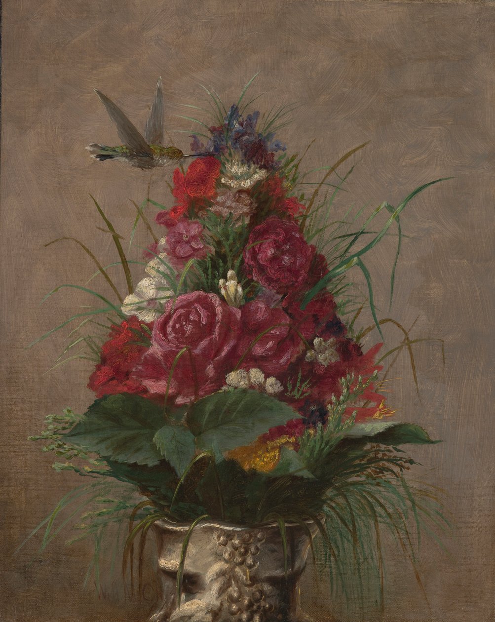 Blomsterstilleben med kolibri af William Merritt Chase