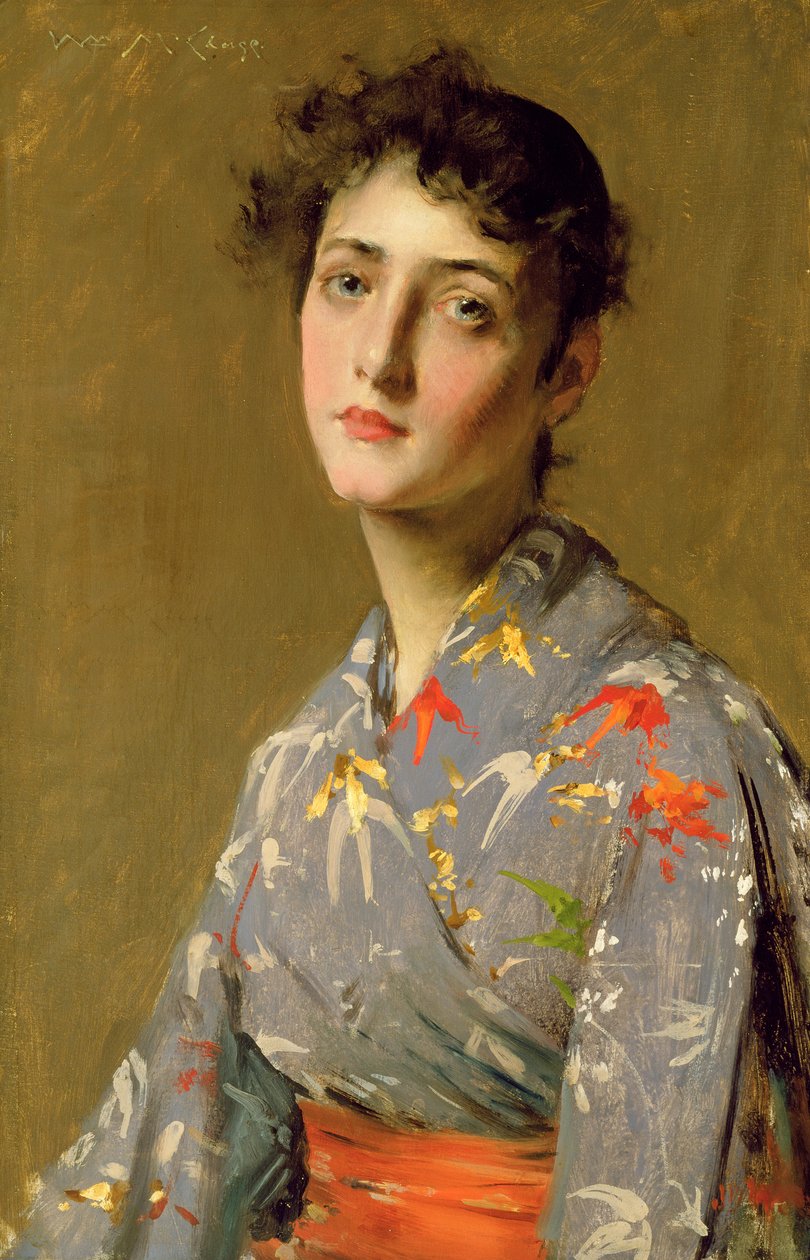 Pige i japansk kostume, ca. 1888 (olie på lærred) af William Merritt Chase