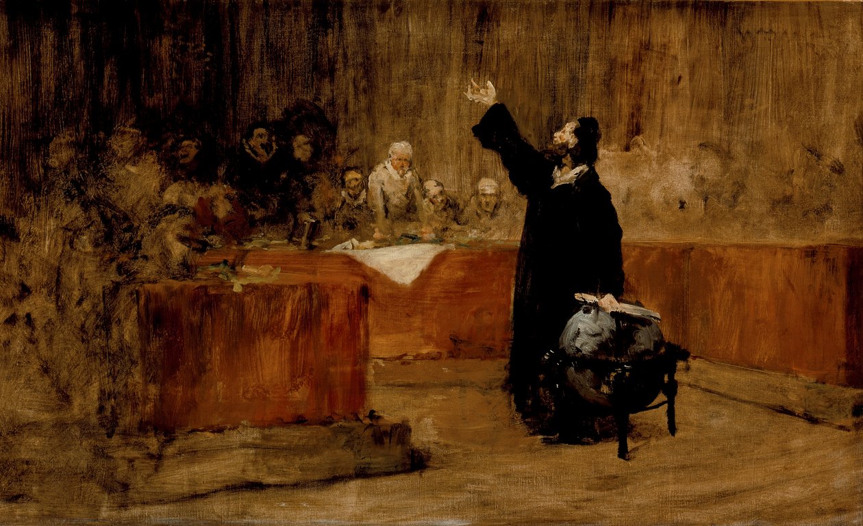 Skitse til et billede - Columbus foran rådet i Salamanca (A) af William Merritt Chase