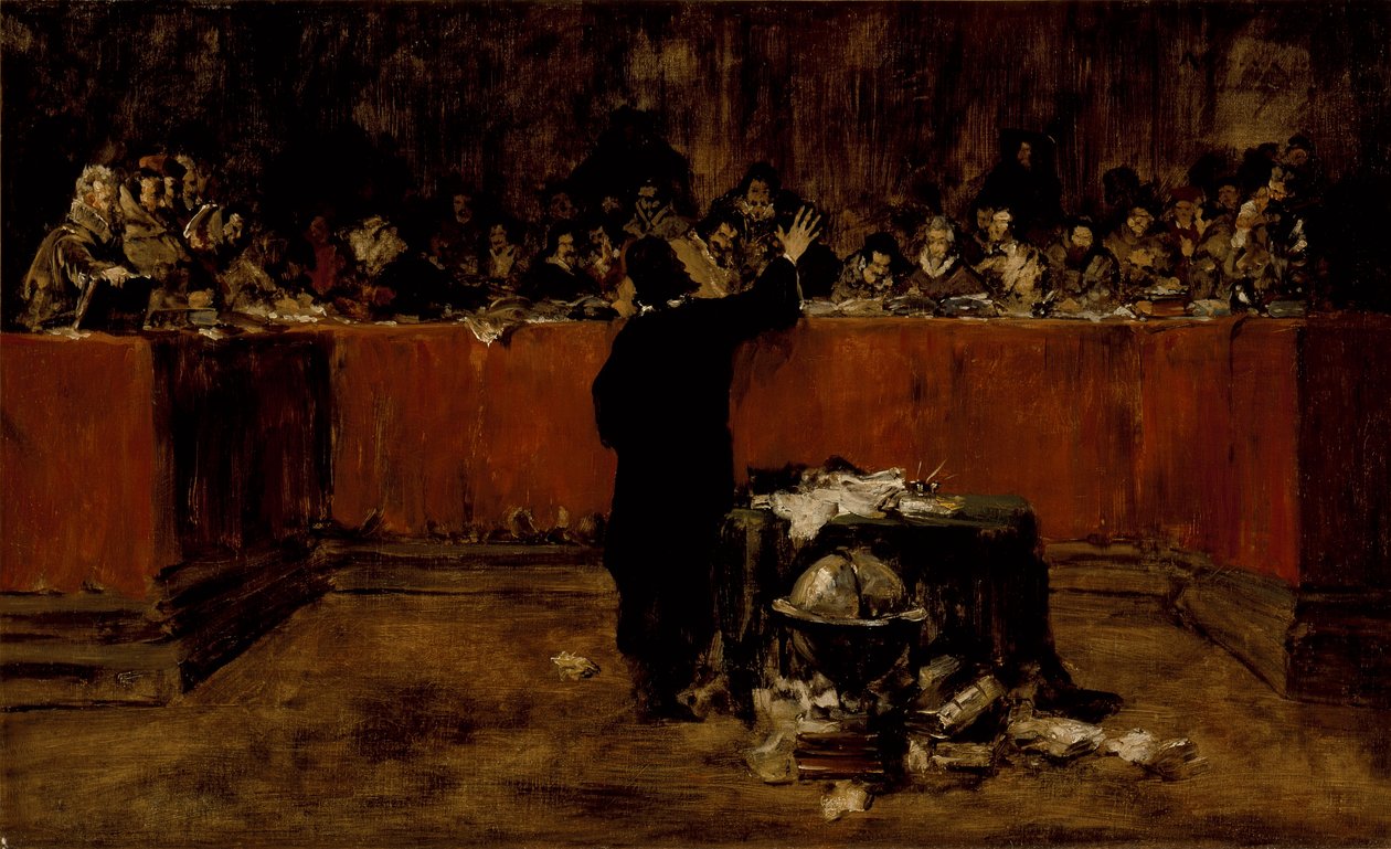 Skitse til et billede - Columbus foran rådet i Salamanca (B) (Christoffer Columbus foran det spanske råd) af William Merritt Chase