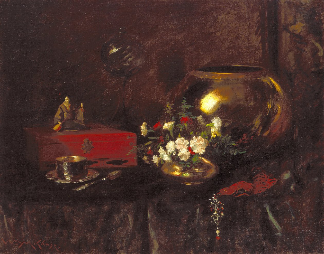 Stilleben: Messing skål (olie på lærred) af William Merritt Chase