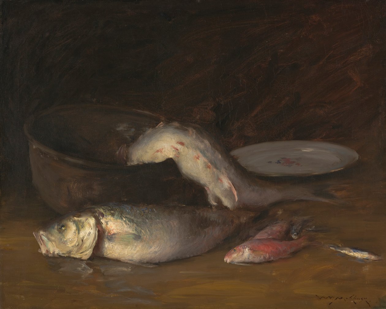 Stilleben med fisk, ca. 1910 (olie på lærred) af William Merritt Chase