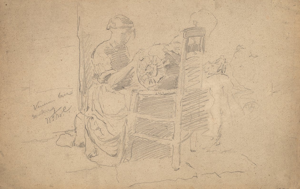Venetiansk knipling, 1877-8 (grafit på bindet papir) af William Merritt Chase