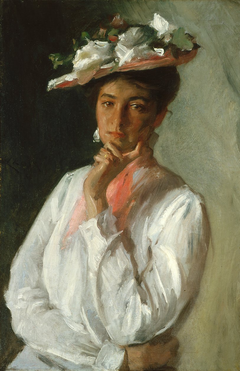 Kvinde i hvidt (olie på lærred) af William Merritt Chase