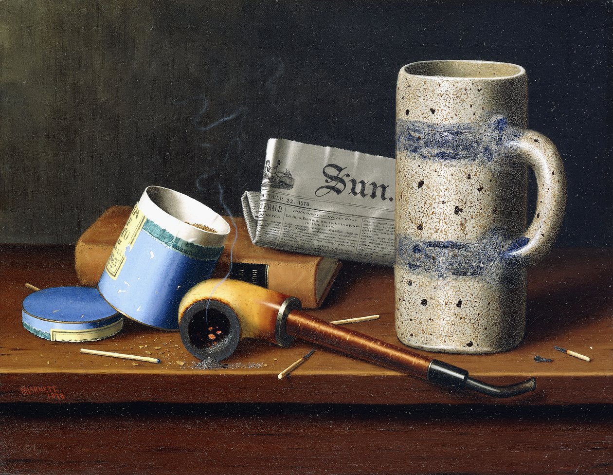 Stilleben med blå tobaksæske, 1878 af William Michael Harnett