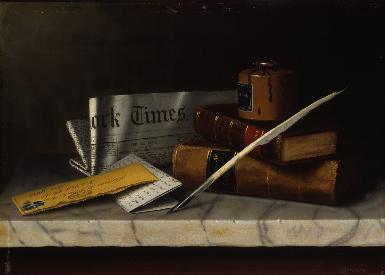Stilleben med brev til Mr. Clarke, 1879 (olie på lærred monteret på masonit) af William Michael Harnett