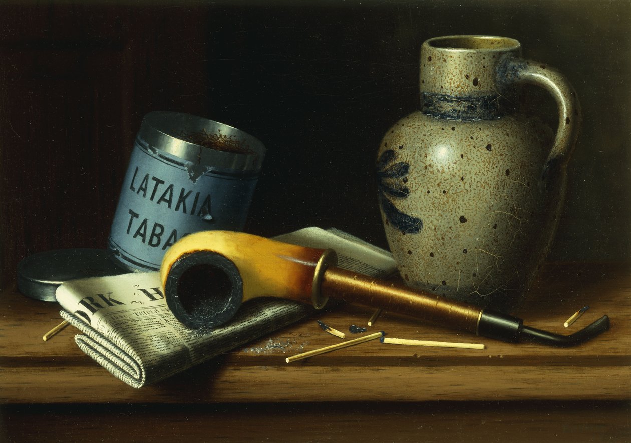 Stilleben med pibe og tobak, af William Michael Harnett