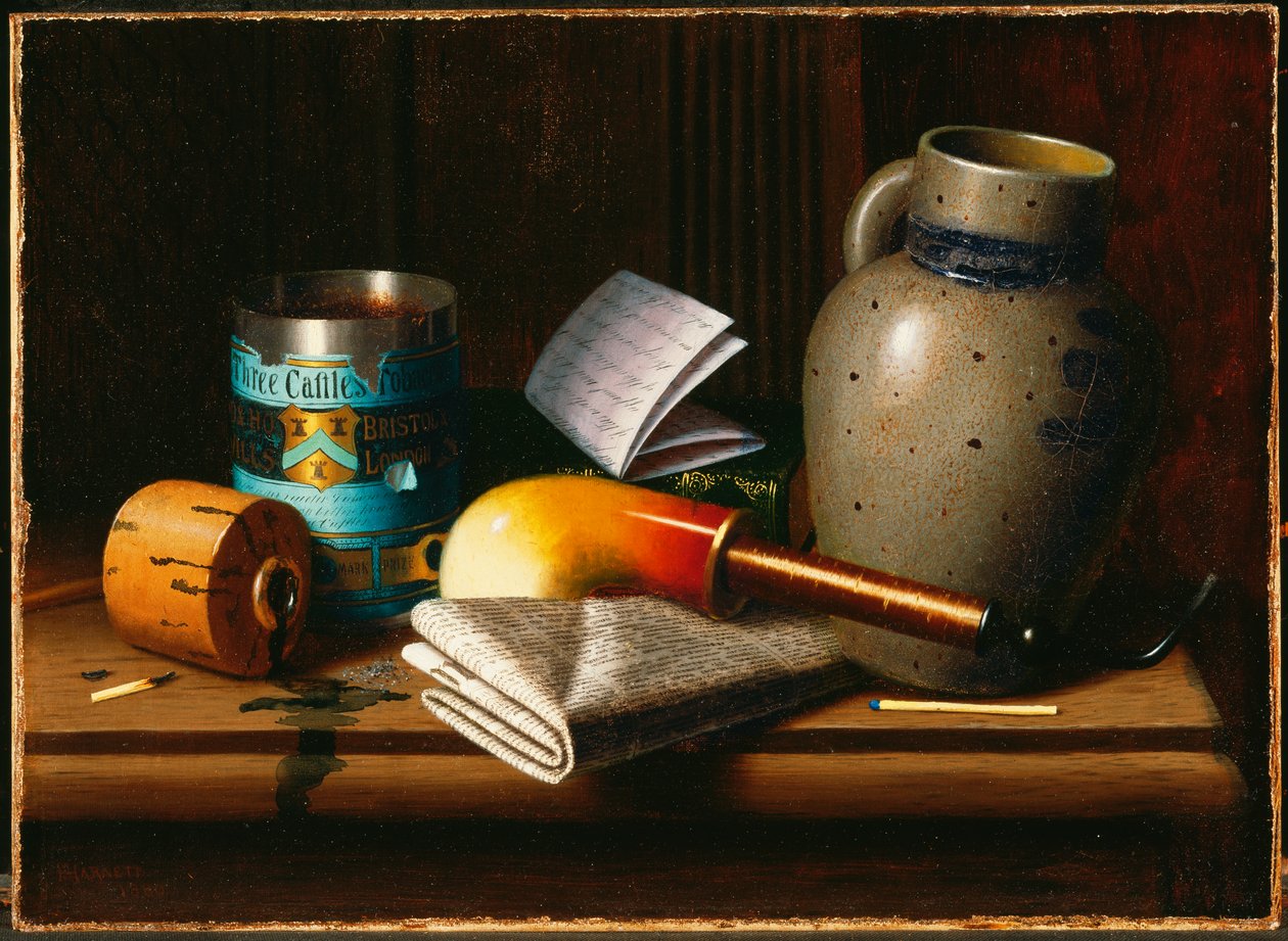 Stilleben med tre slotte Tobak af William Michael Harnett