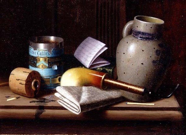 Stilleben med tre slotte Tobak af William Michael Harnett