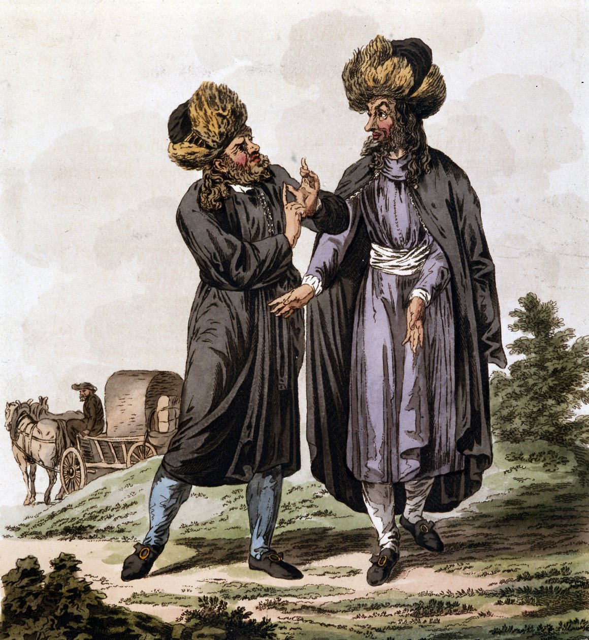 Polske jøder, gravering fra bogen "Kostume af arvestaterne i huset Østrig"" af Antoine François Bertrand de Molleville og illustreret af William Miller (1796-1882) i 1804 af William Miller