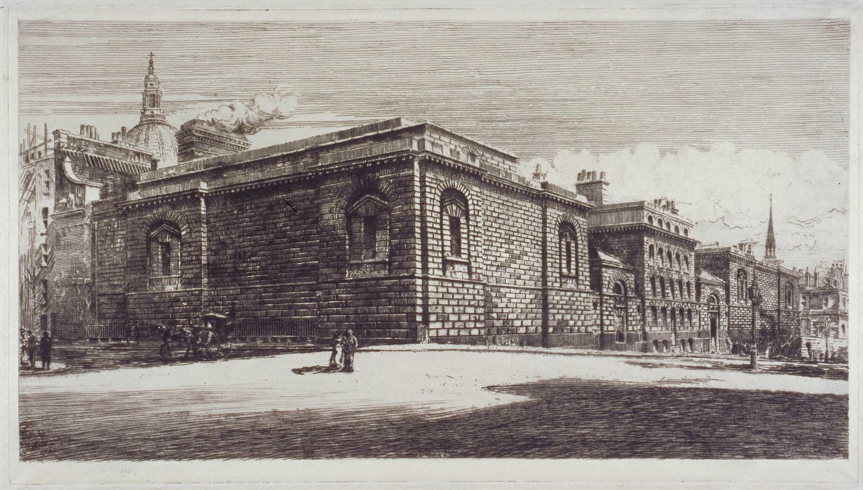 Udsigt over Newgate Prison, Old Bailey, fra Newgate Street, City of London, c1900 af William Monk