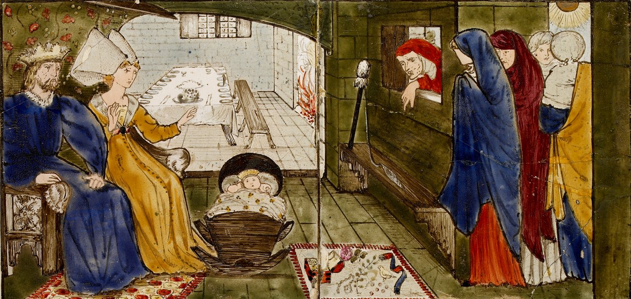 Seksten fliser danner otte illustrationer af 