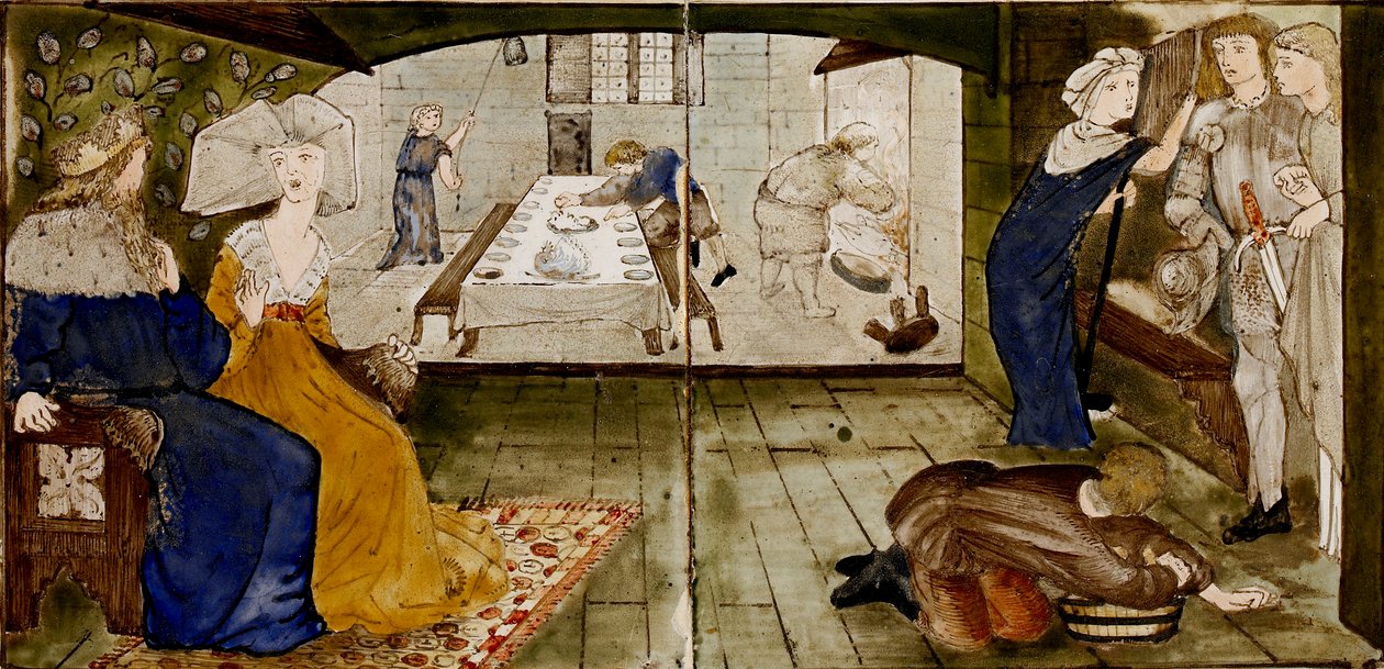 Seksten fliser danner otte illustrationer af 