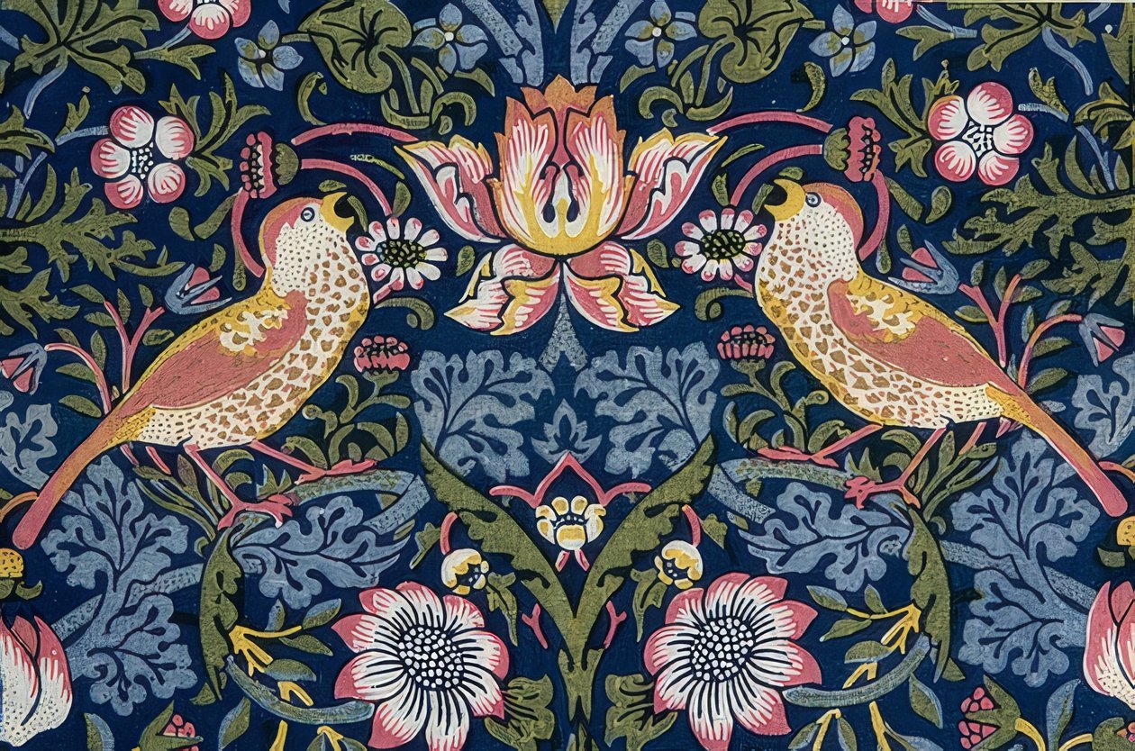 Jordbærtyven. Dekorationsstof (detalje). 1883 af William Morris