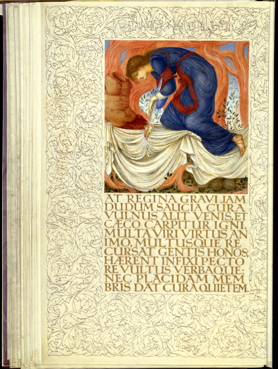 Dido stabbing herself, opening of Book IV of Virgil "s "Aeneid" dani af William Morris