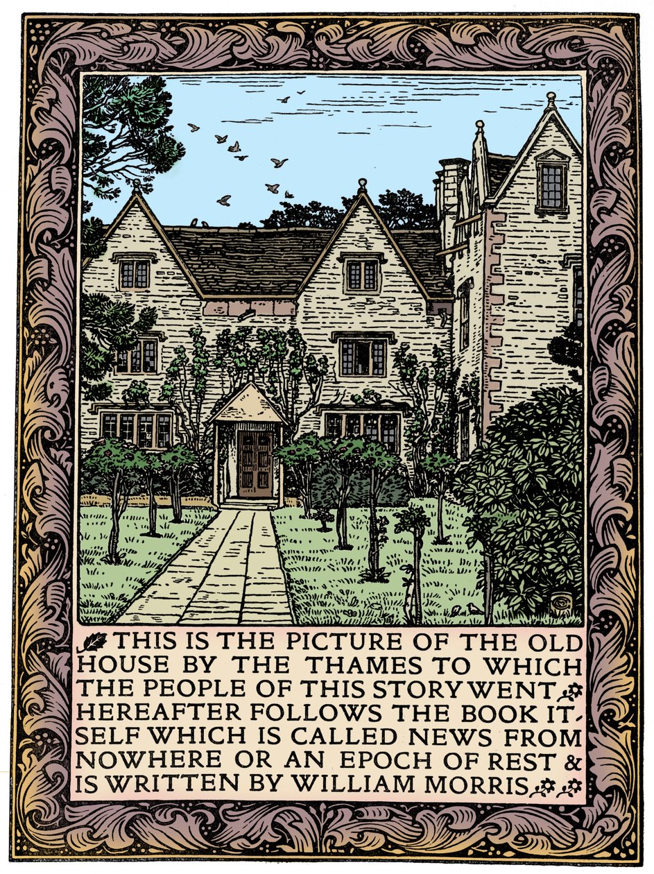 Kelmscott Manor, Gloucestershire, frontispice til News from Nowhere, c1892 1901 af William Morris