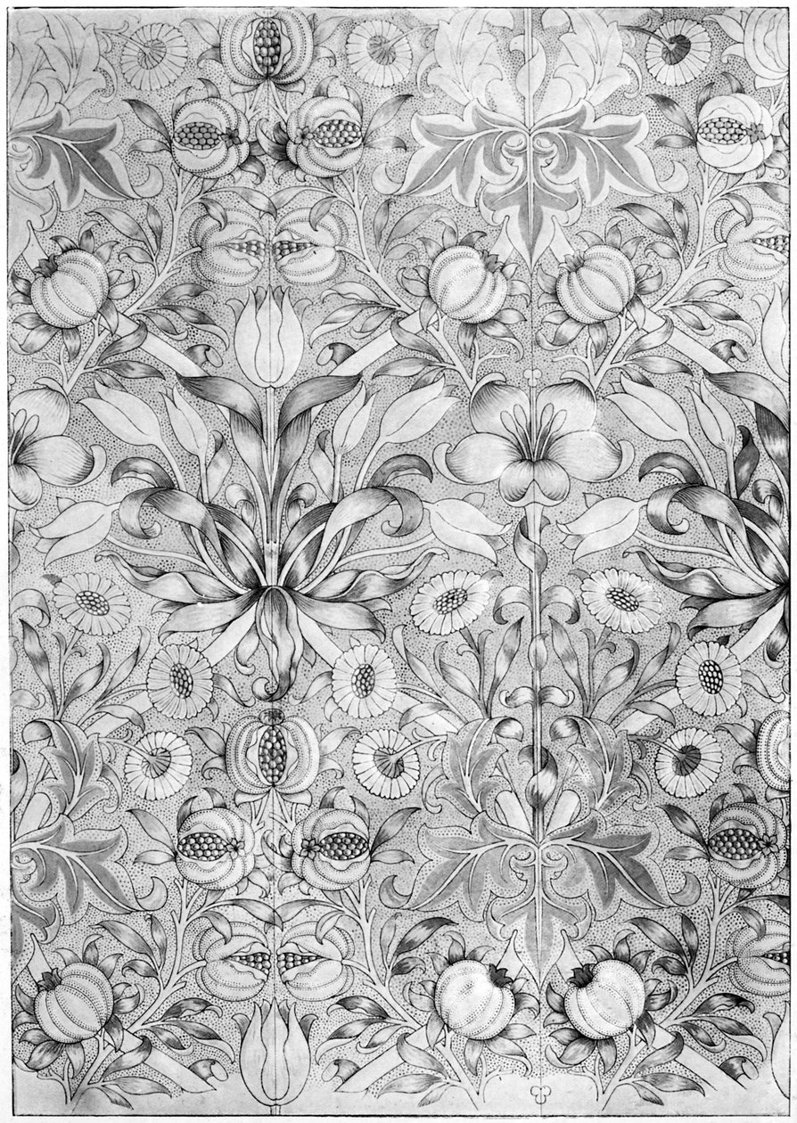 Lilje og granatæble mønster tapet, 1887 1934. af William Morris