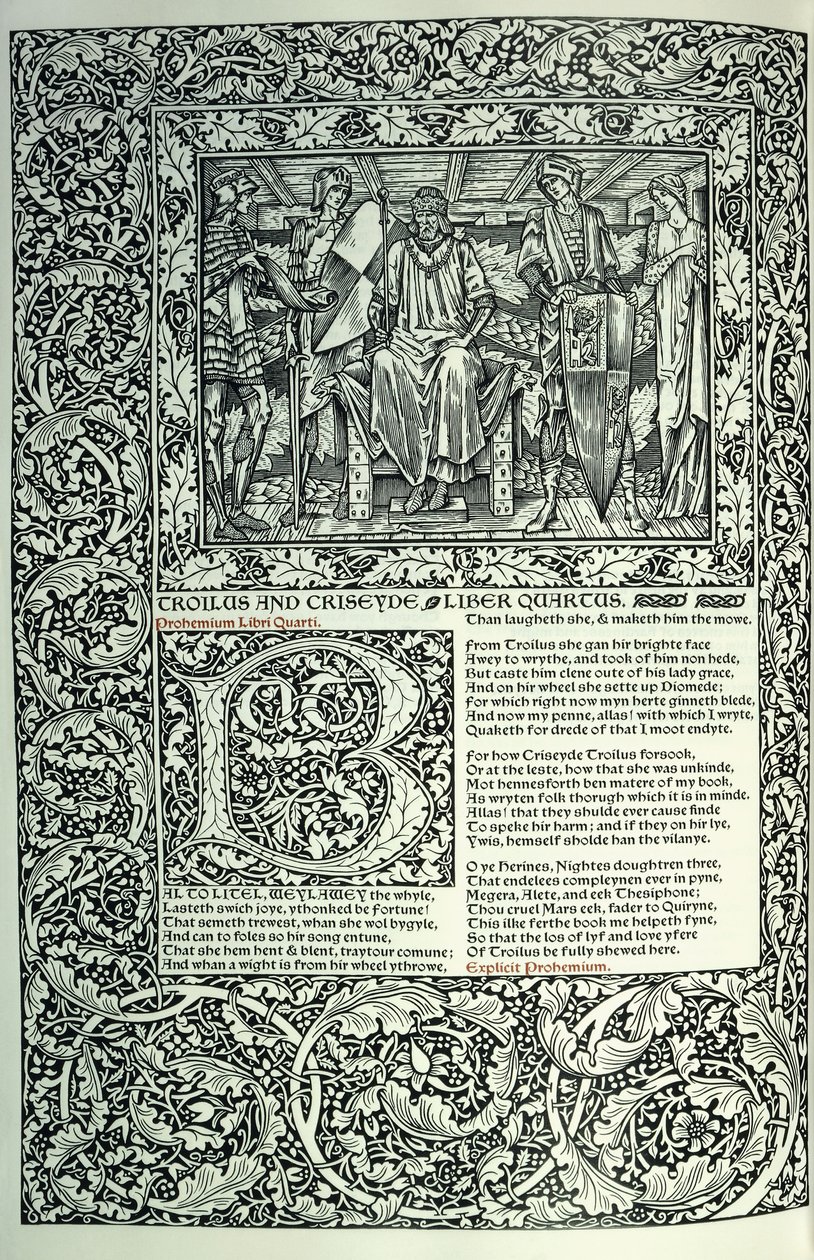 Scene from "Troilus and Criseyde", historiated initial "B", manuscript with full page-border, 1896dani af William Morris