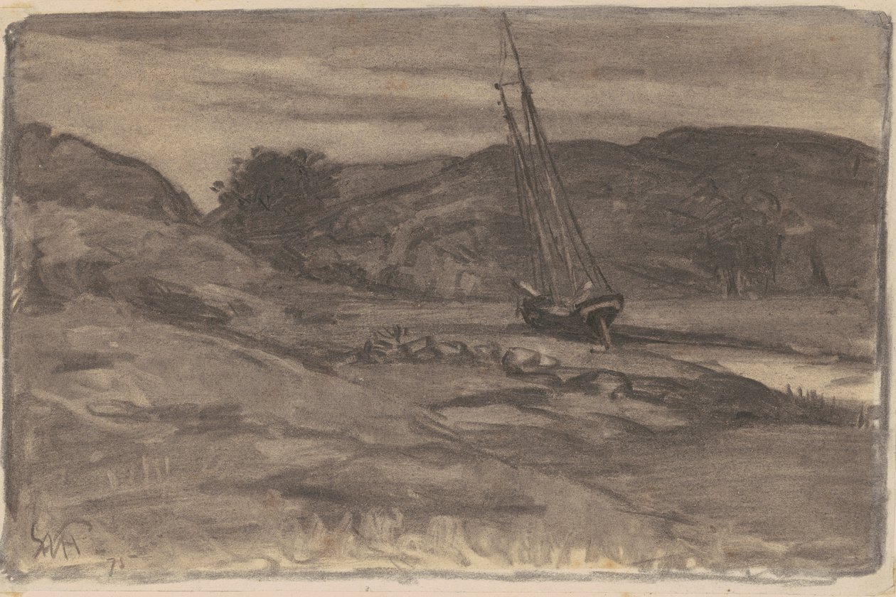 Strandet, 1875 (kul på vævet papir) af William Morris
