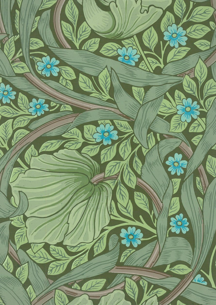 William Morris tapetprøve med Forglem-Mig-Nots, ca. 1870 (træbloktryk i farver) af William Morris