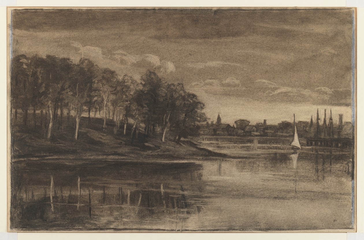 Landskab - Søscene (kul og kridt på papir) af William Morris Hunt