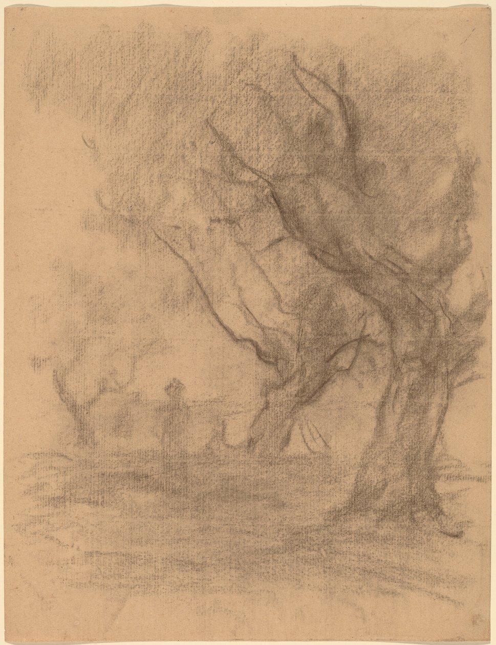 Kvinde stående under to træer af William Morris Hunt