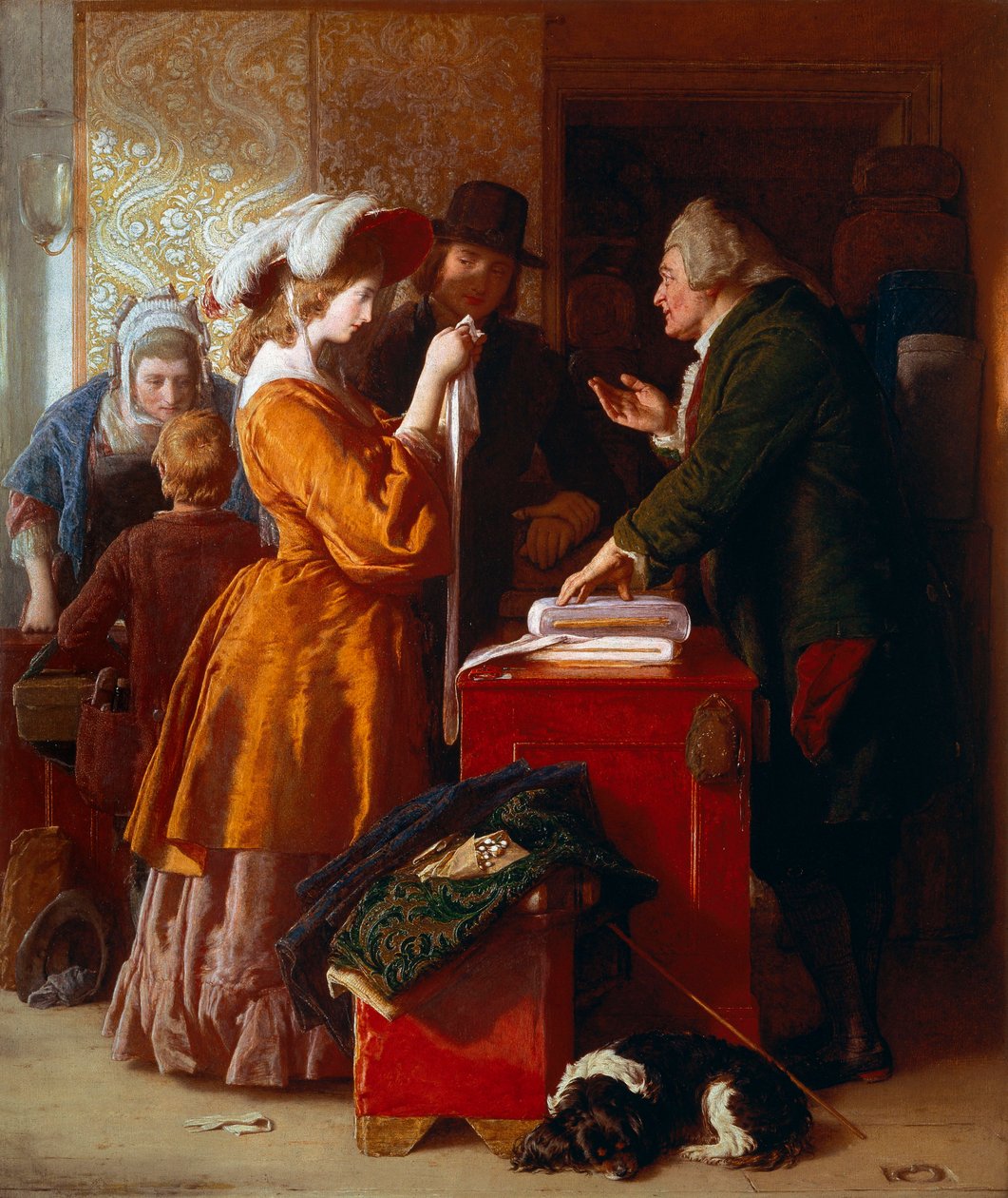 "" Valg af brudekjole "" Detalje. Maleri af William Mulready (1786-1863). 1845. London. Victoria og Albert Museum. af William Mulready