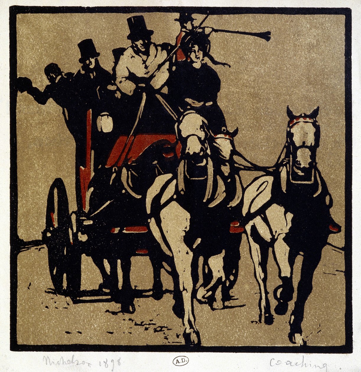 En vogn eller en flid: "" Coaching"" - af William Nicholson (1872-1949) af William Nicholson