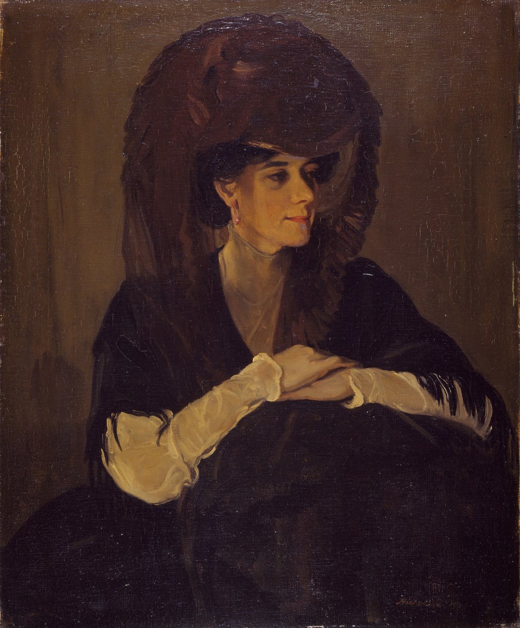 Det brune slør-portræt af fru Harrington Mann, 1905. af William Nicholson