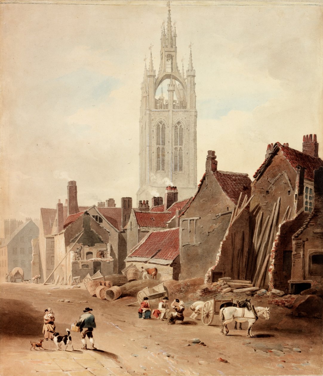Nedrivningen af huse på stedet Collingwood Street, Newcastle upon Tyne (kropsfarve) af William Nicholson