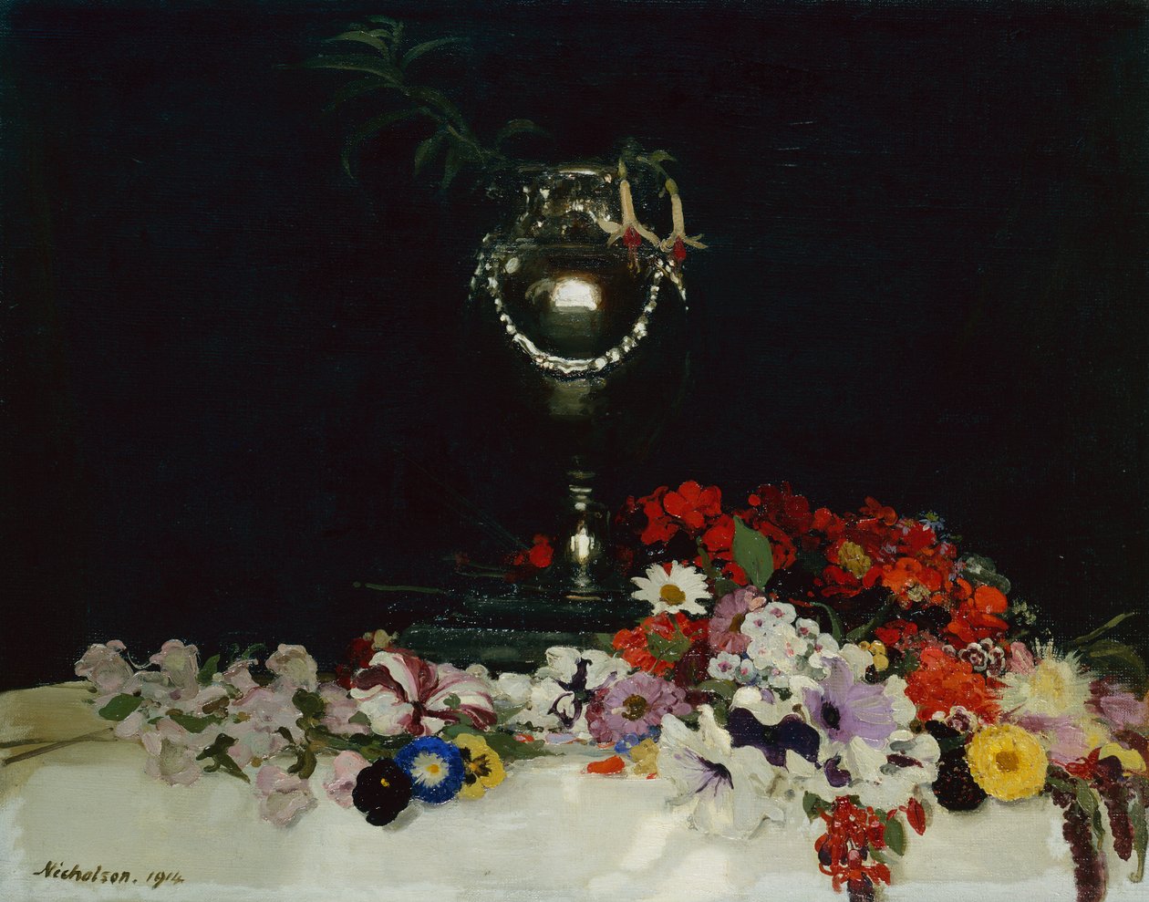 Urne og blomster på et bord af William Nicholson