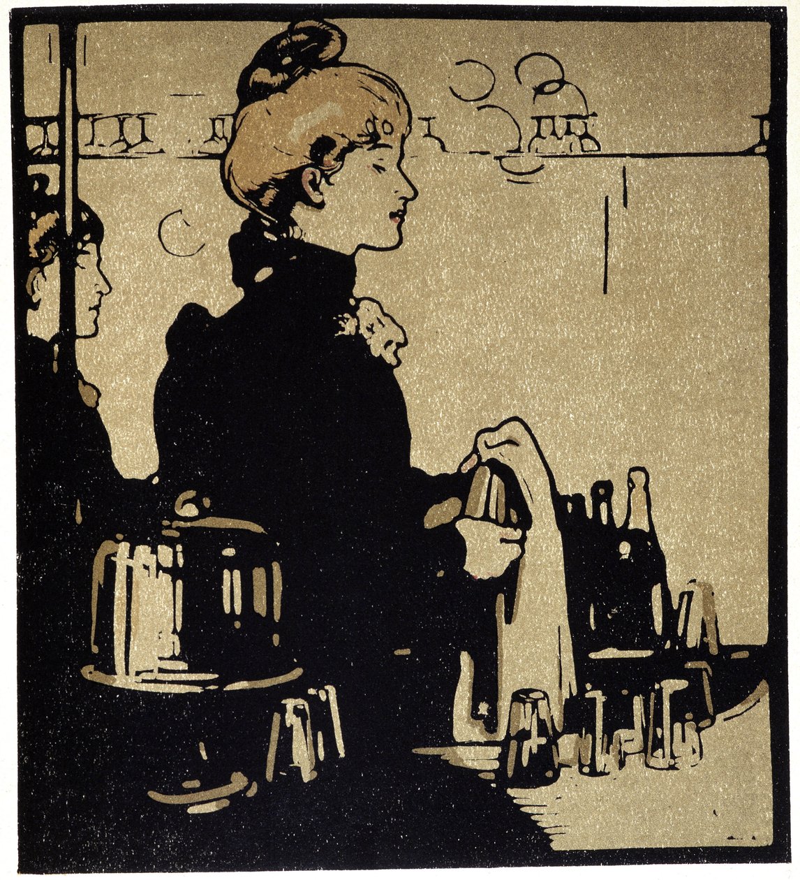 Young Woman Bartender, London - i "" Types of London"", af William Nicholson (1872-1949), red. Floury af William Nicholson