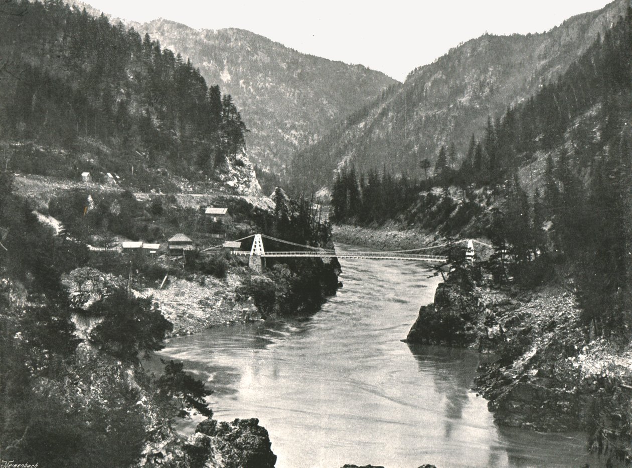 Rockies: Fraser Canyon og Cariboo Road Bridge, nær Spuzzum, Canada, 1895. af William Notman and Son