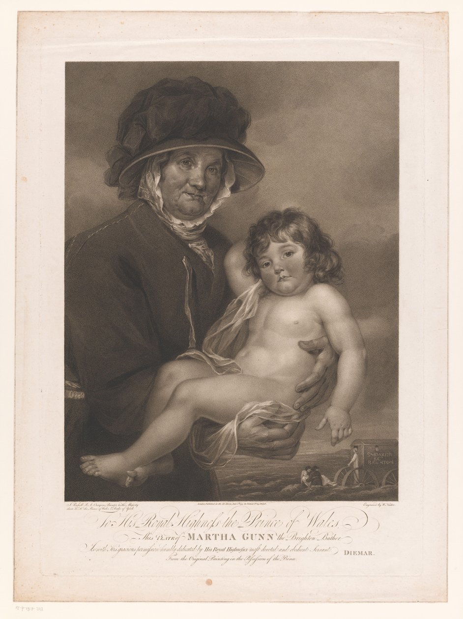 Martha Gunn bærer en blot venlig Martha Gunn the Brighton Bather (titel på objekt) af William Nutter