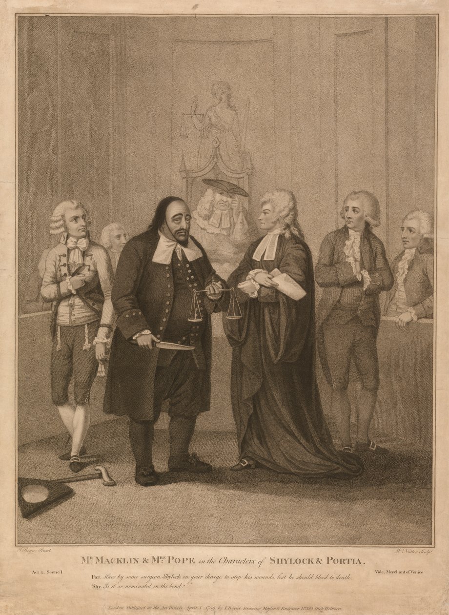 Mr. Macklin og Mrs. Pope i karaktererne af Shylock og Portia af William Nutter