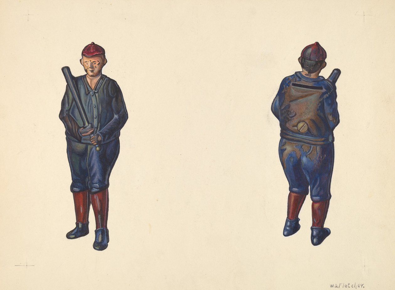 Baseballspiller møntbank, ca. 1938. af William O. Fletcher