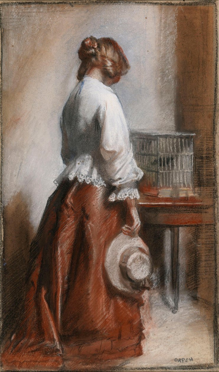 Dame med et fuglebur af William Orpen