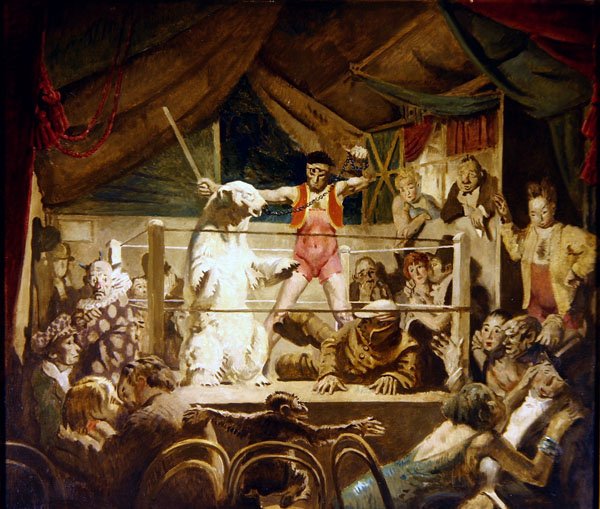 Man Versus Beast, eller The Fair at Neuilly (olie på lærred) af William Orpen