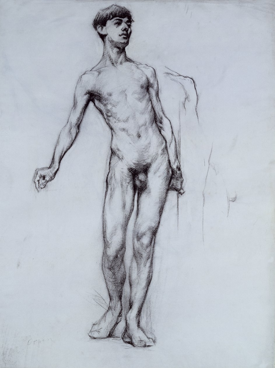 Nøgen ung mand (blyant på papir) af William Orpen