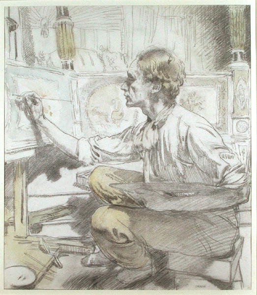 Sengemaleren (Møbelmaleren) ca. 1913 (akvarel over blyant på papir) af William Orpen