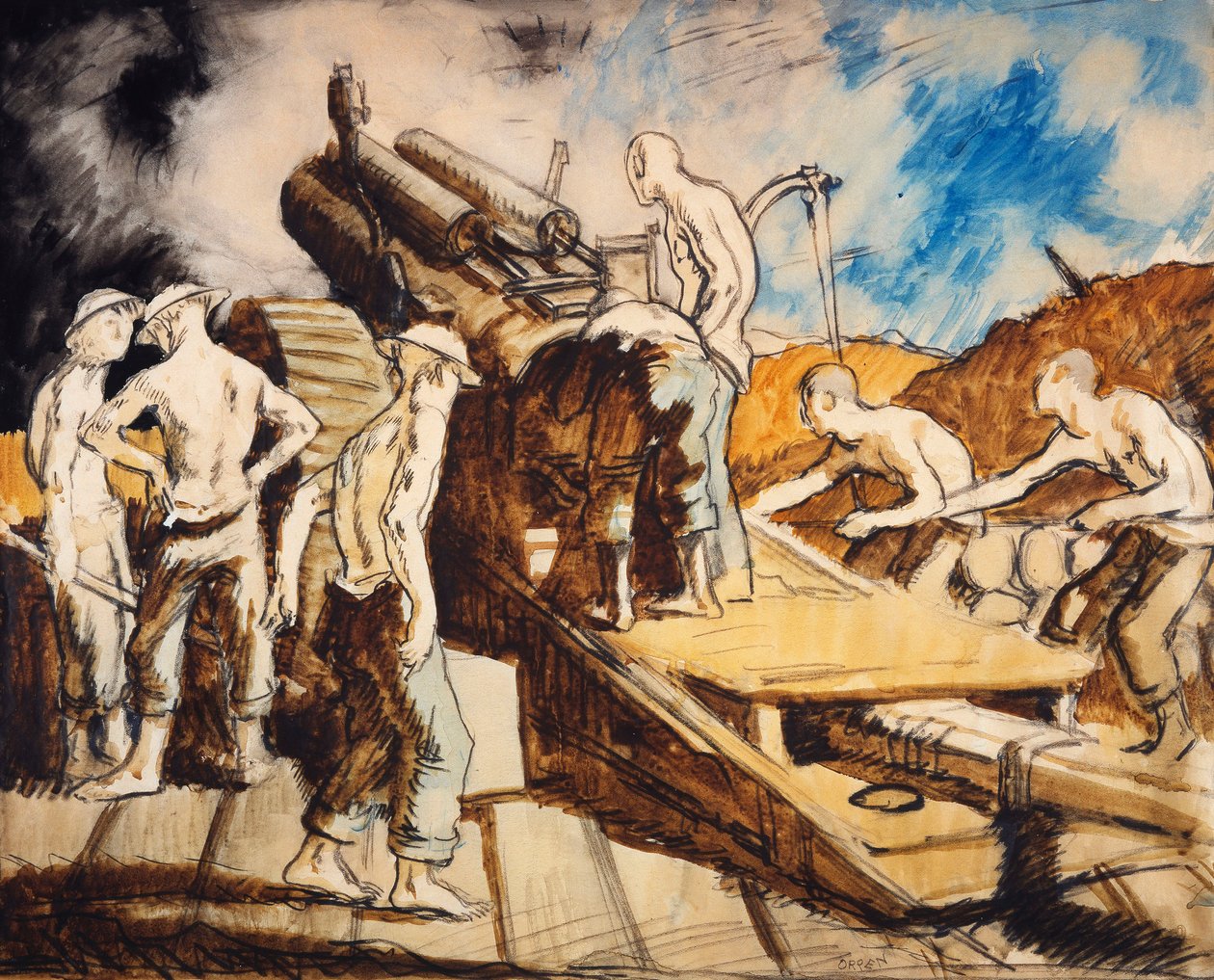 Haubitsen i aktion, ca. 1917 af William Orpen