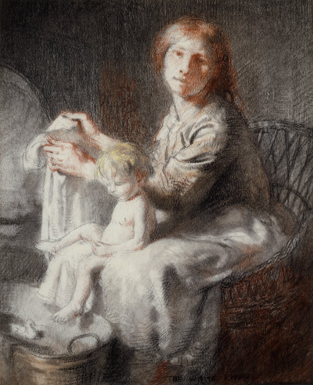 The White Swan (Grace and Kit) (pastel og sort farveblyant) af William Orpen