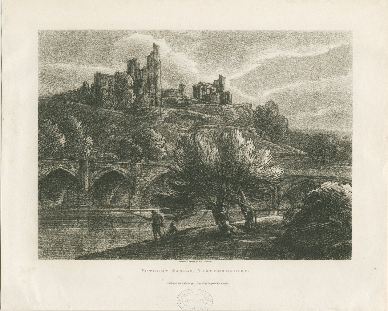 Tutbury Castle - South View: zincograph, nd [c 1811] dani af William P Sherlock