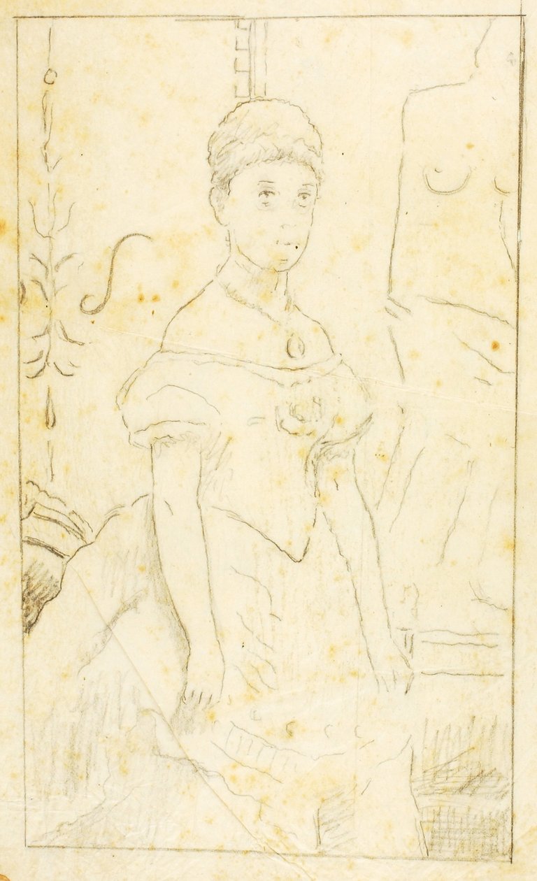 Dame i aftenkjole med figur af Venus fra Milo af William Page