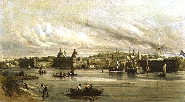 Greenwich og Dreadnought (litografi) af William Parrott