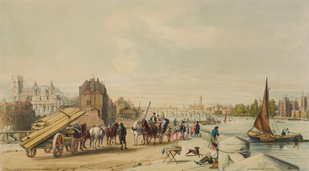 Millbank, Westminster, London, 1840. af William Parrott
