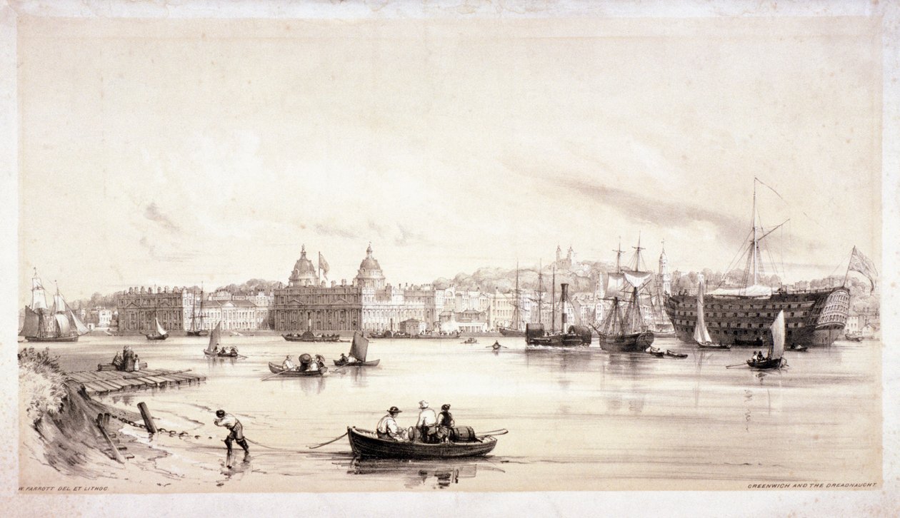 Udsigt over Greenwich over Themsen, London, c1841. af William Parrott