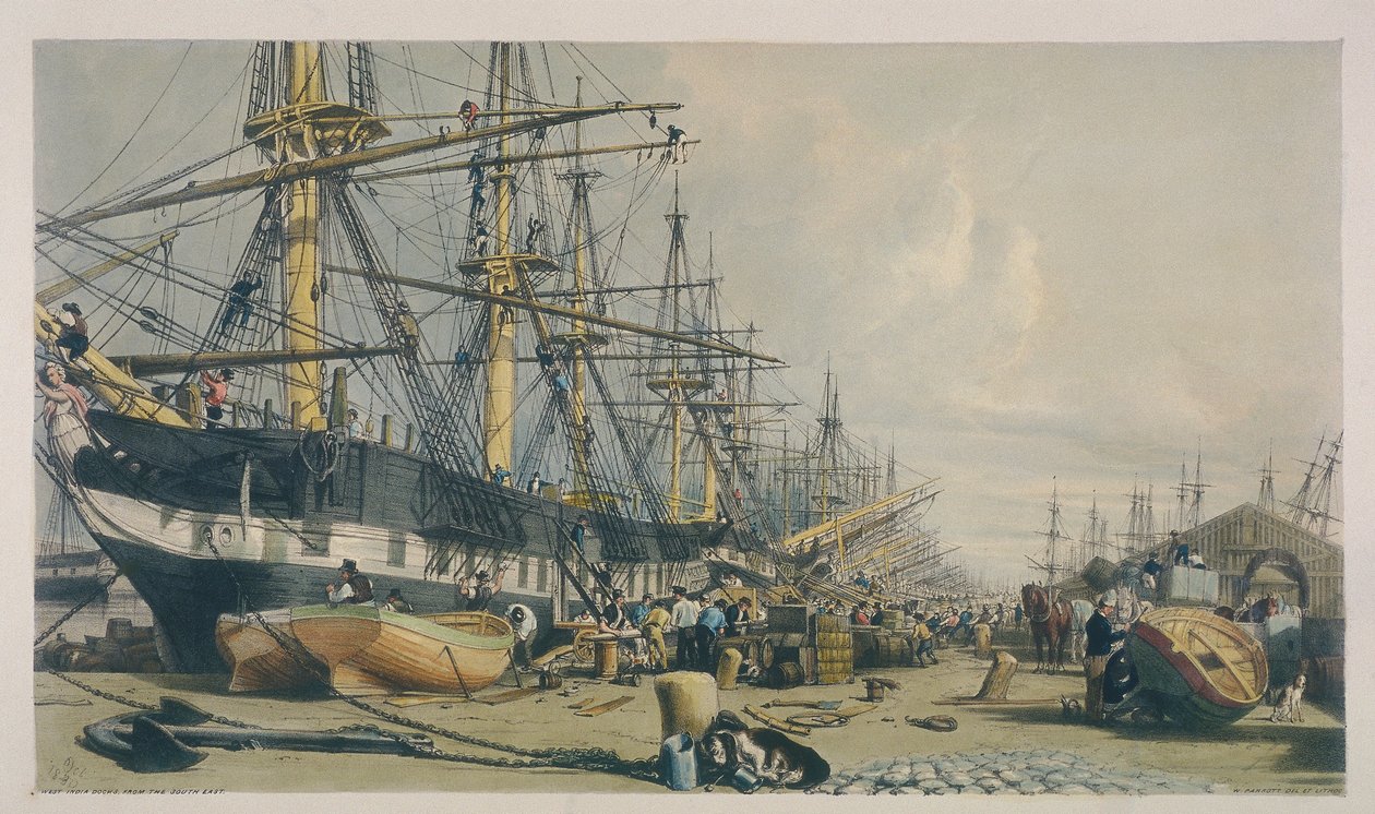 Udsigt over West India Docks fra sydøst, 1840 af William Parrott